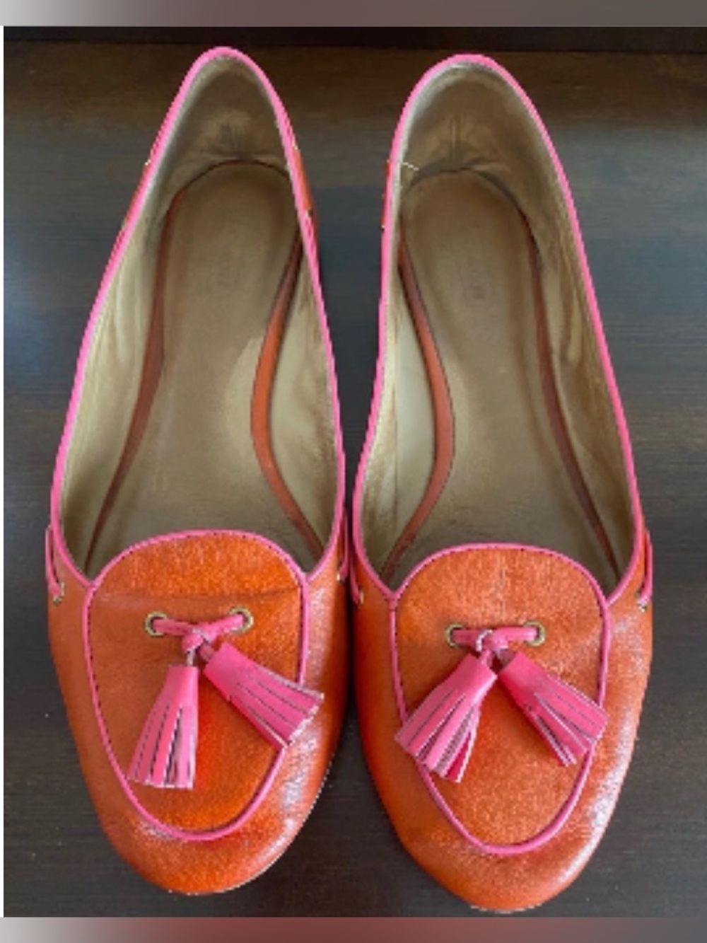 Coach Orange Loafers with Pink Tassels